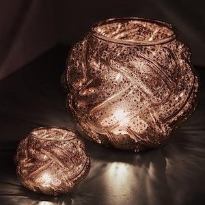 Set of 2 - Vintage Gold Finish Twisted Glass Votive Candle Holders  (2 sizes)